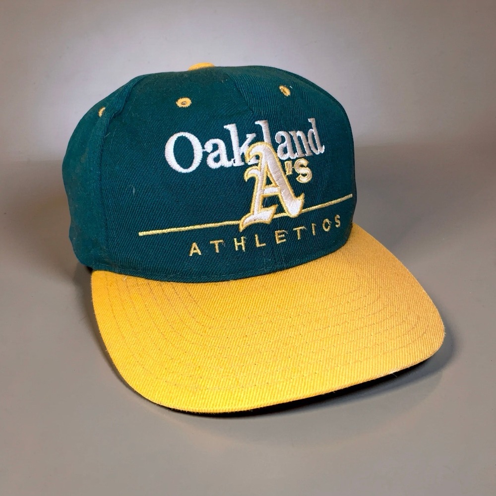 Vintage Oakland Athletics As Snapback Hat Green Yellow MLB Baseball Cap Wool